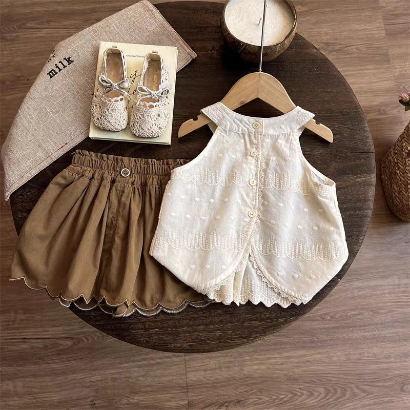 [363978] - One Set 2in1 Baju Setelan Atasan Blouse Lengan Kutung Bawahan Celana Pendek Korean Summer Fashion Style Anak Cewek Perempuan - Motif Wavy Edge - BABYHOKI STORE