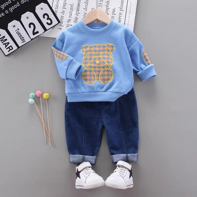[364137] - Setelan Premium Sweater Anak / Setelan Import - Motif Tartan Bear