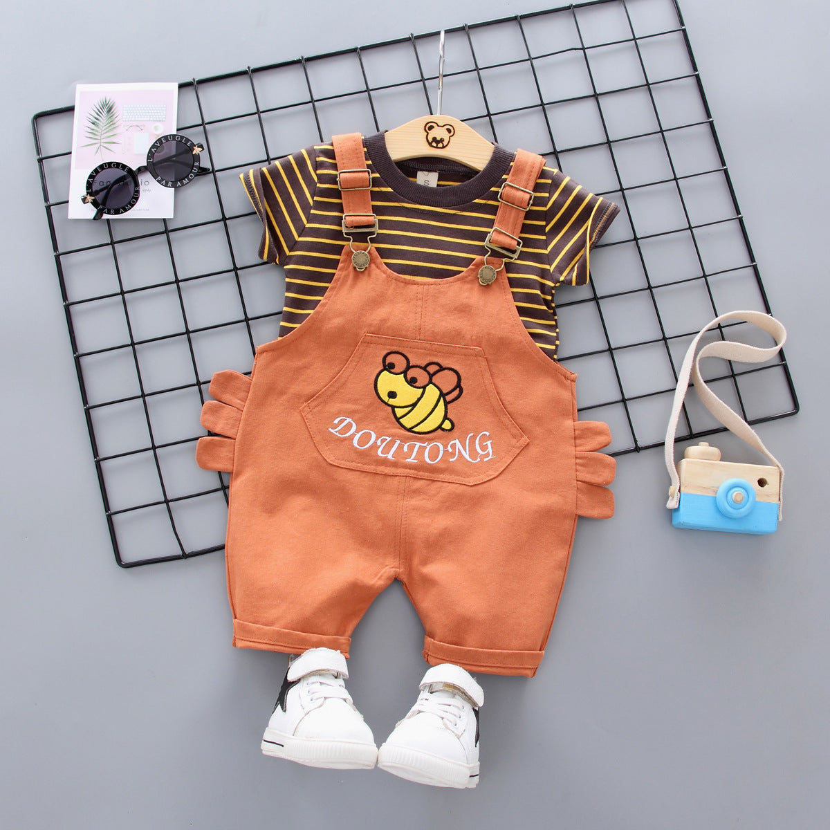 [368161] - Baju Setelan Overall Anak - Motif Striped Bee