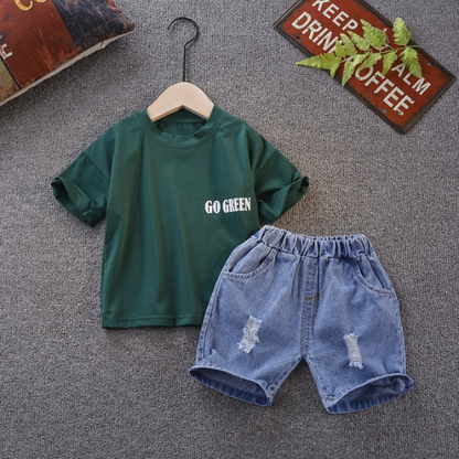[368184] - Baju Setelan Keren Anak Import - Motif Go Green