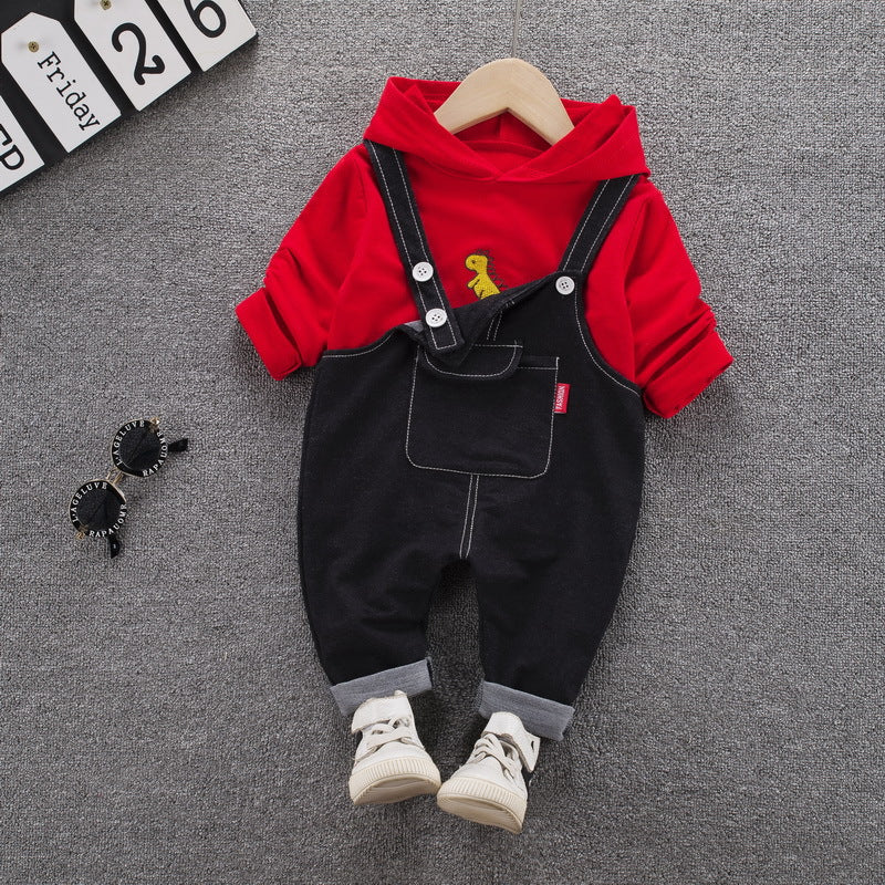 [368221] - Setelan Sweater Overall Hoodie Anak - Motif Mini Dinosaurs