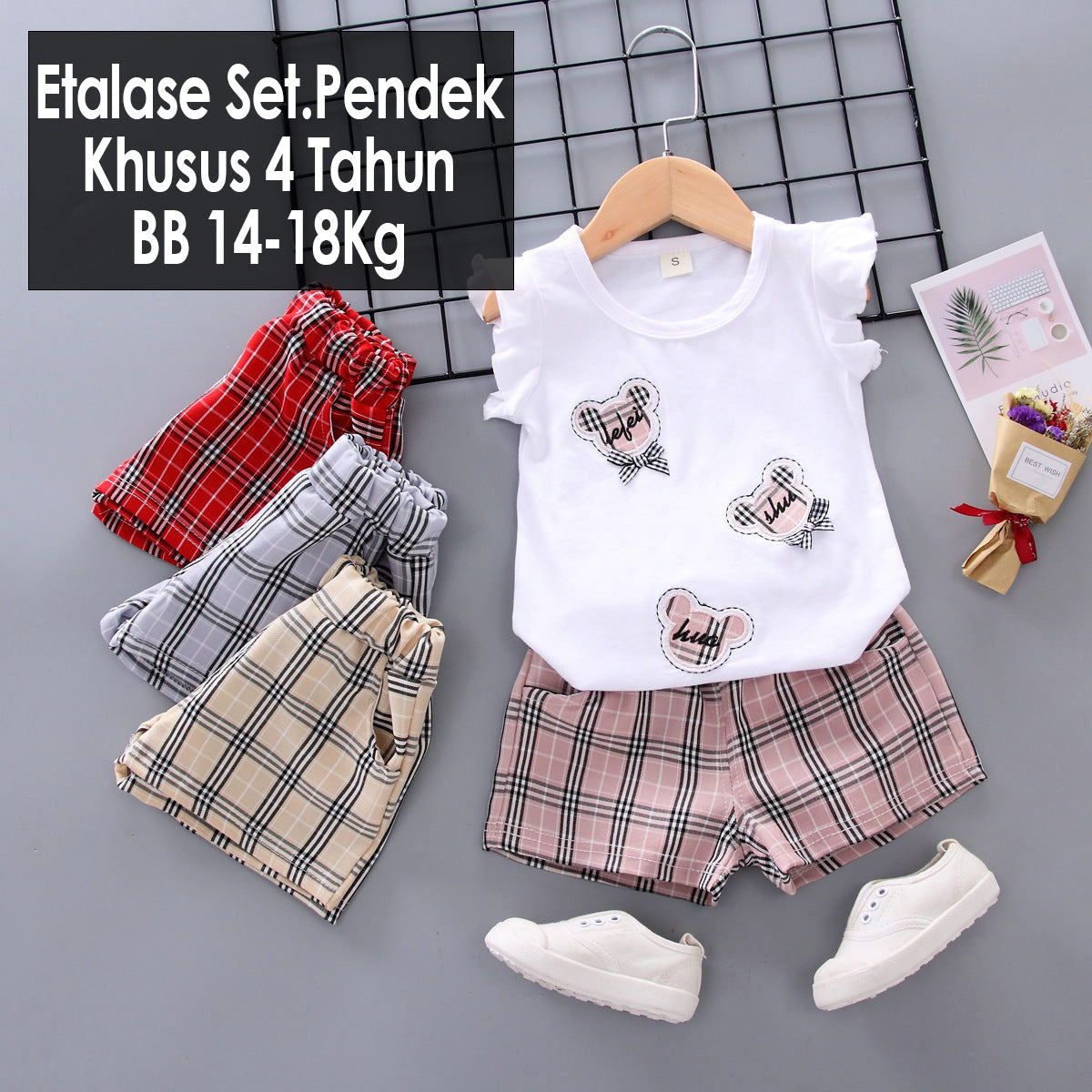 CLEARANCE SALE [Setelan Pendek] 4 Tahun BB 14-18Kg One Set Anak Cewek Perempuan DLL