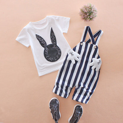 [368267] - Setelan Overall Sweet 3D Anak - Motif Striped Rabbit