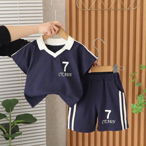 [368577] - One Set 2in1 Baju Setelan Atasan Polo Lengan Pendek Bawahan Celana Pendek Fashion Sporty Anak Laki Laki Cowok - Motif Number 7 - BABYHOKI STORE