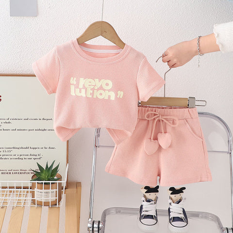 [368578] - One Set 2in1 Baju Setelan Atasan Kaos Lengan Pendek Bawahan Celana Pendek Fashion Comfortable Anak Perempuan Cewek - Motif Revolution Writing - BABYHOKI STORE