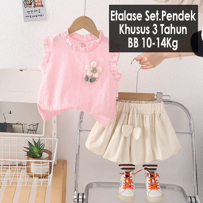 CLEARANCE SALE [Setelan Pendek] 3 Tahun BB 10-14Kg One Set Anak Cewek Perempuan DLL