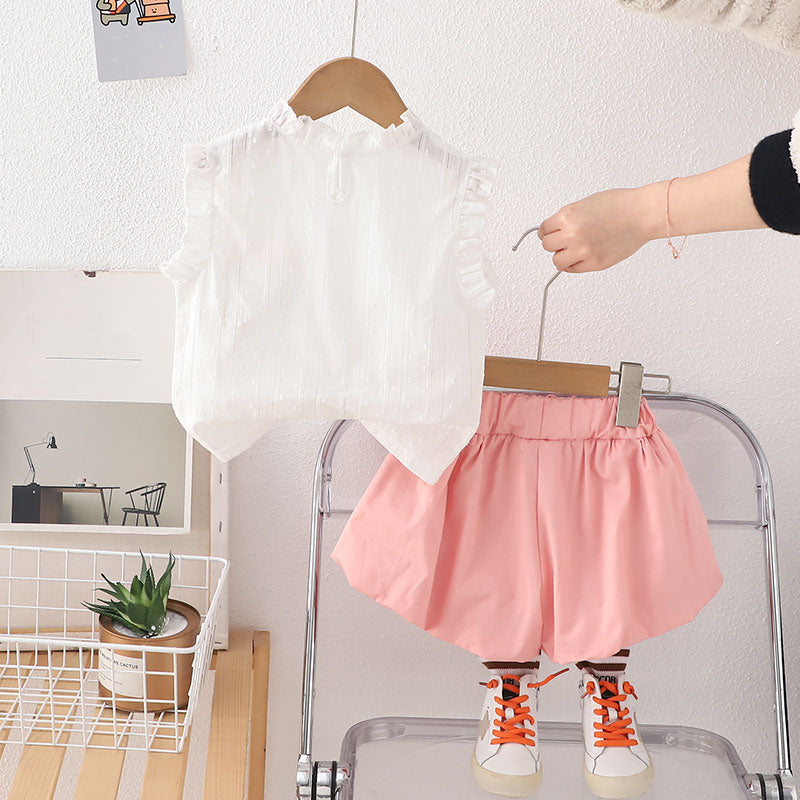 [368581] - One Set 2in1 Baju Setelan Atasan Lengan Kutung Bawahan Celana Pendek Balon Fashion Comfortable Summer Anak Perempuan Cewek - Motif Cute 3D Flower - BABYHOKI STORE