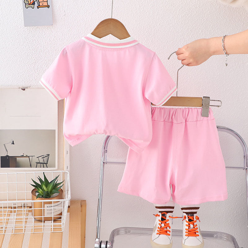 [368582] - Baju Setelan Atasan Polo Lengan Pendek Bawahan Celana Pendek Fashion Sporty Summer Anak Perempuan Cewek - Motif Cute Rabbit