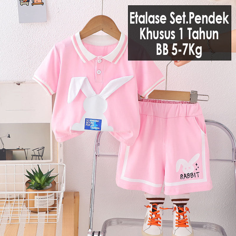 CLEARANCE SALE [Setelan Pendek] 1 Tahun BB 5-7kg One Set Anak Cewek Perempuan - DLL