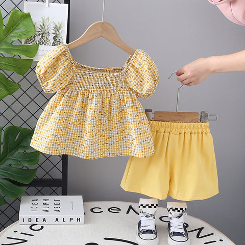 [368583] - One Set 2in1 Baju Setelan Atasan Blouse Lengan Pendek Bawahan Celana Pendek Fashion Comfortable Summer Anak Perempuan Cewek - Motif Cute Little Flowers - BABYHOKI STORE