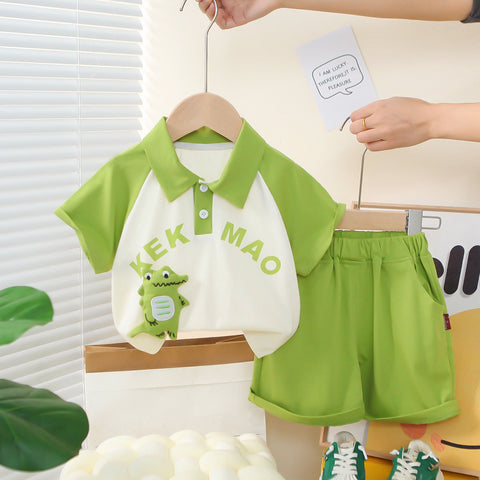 [368587] - One Set 2in1 Baju Setelan Atasan Polo Lengan Pendek Bawahan Celana Pendek Comfortable Casual Fashion Anak Laki Laki Cowok - Motif Crocodile - BABYHOKI STORE - BABYHOKI STORE