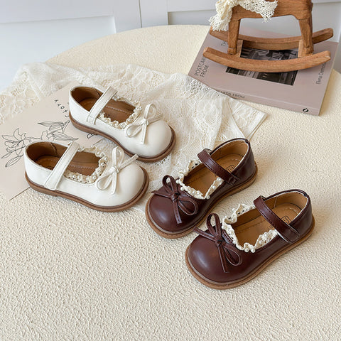 [381266 Size 21-30] - Sepatu Flat Slip On Bow Princess Shoes Anak Perempuan Cewek - Motif Pearl - BABYHOKI STORE