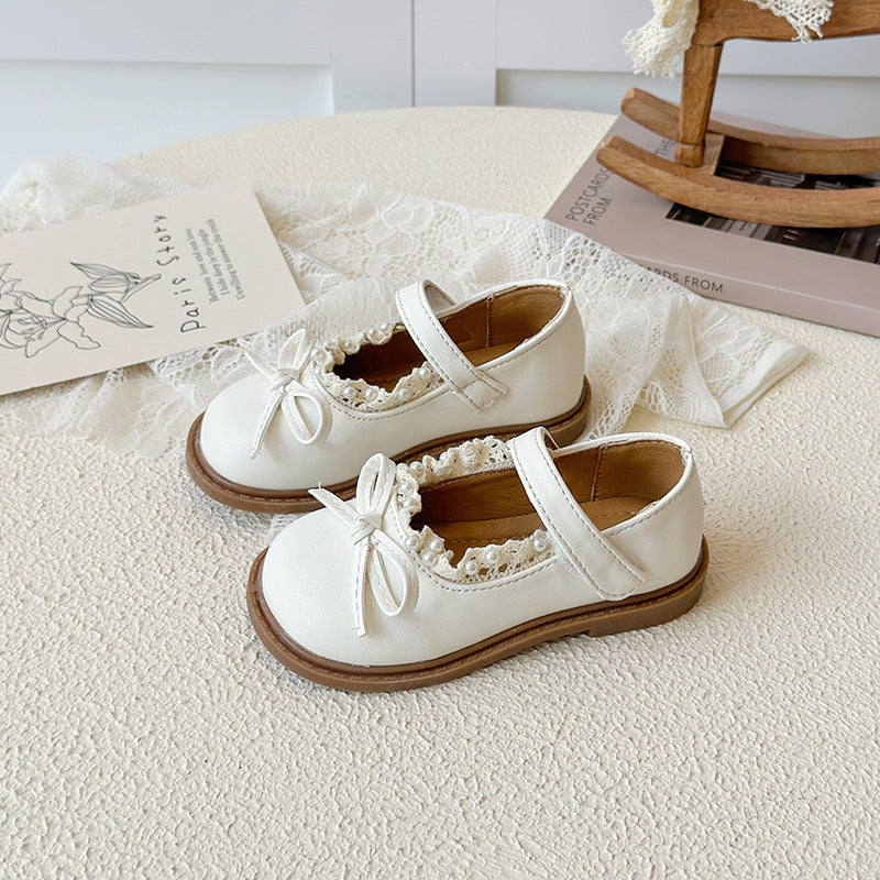 [381266 Size 21-30] - Sepatu Flat Slip On Bow Princess Shoes Anak Perempuan Cewek - Motif Pearl - BABYHOKI STORE