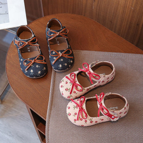 [381268 Size 22-31] - Sepatu Flat Slip On Bow Princess Shoes Anak Perempuan Cewek - Motif Little Floral - BABYHOKI STORE