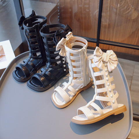 [381271 Size 26-36] - Sepatu Sandal Gladiator Shoes Anak Perempuan Cewek - Motif Bow Pearl Roman - BABYHOKI STORE