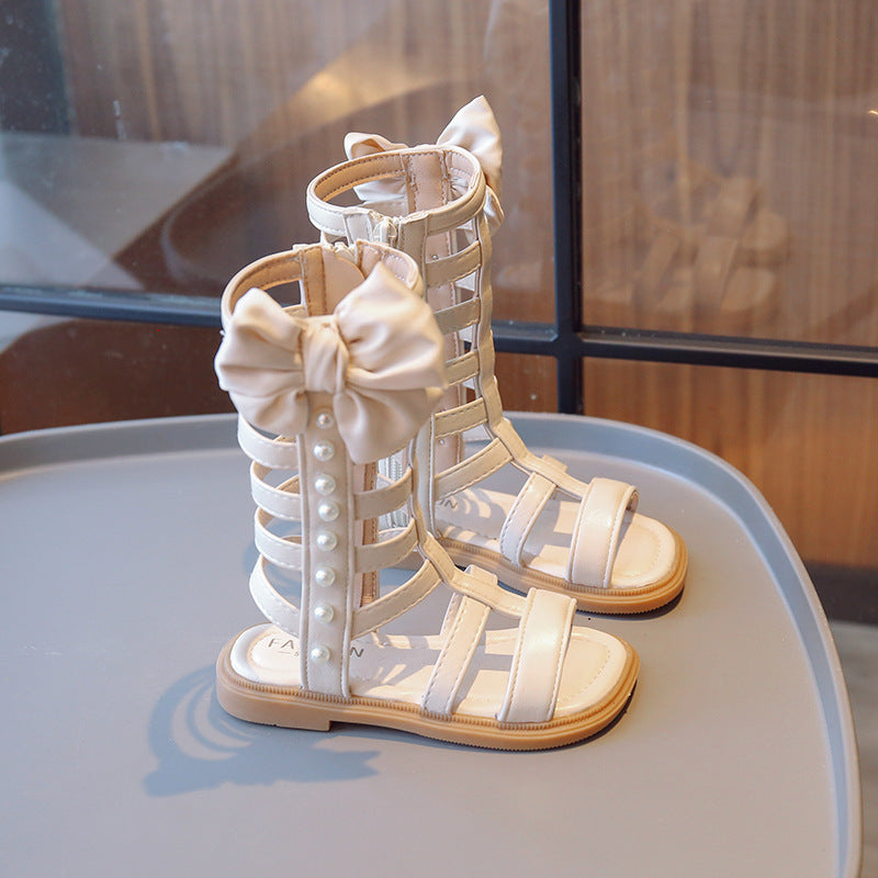 [381271 Size 26-36] - Sepatu Sandal Gladiator Shoes Anak Perempuan Cewek - Motif Bow Pearl Roman - BABYHOKI STORE