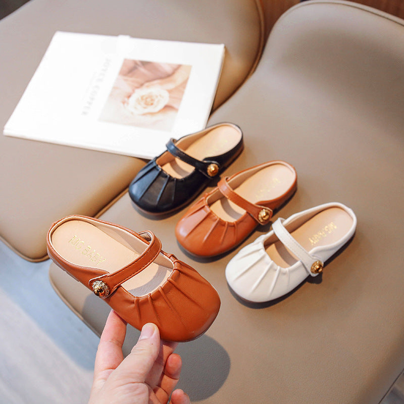 [381274 Size 26-36] - Sepatu Sandal Flat Shoes Slip On Korean Version Anak Perempuan Cewek - Motif Strap Button Accent - BABYHOKI STORE