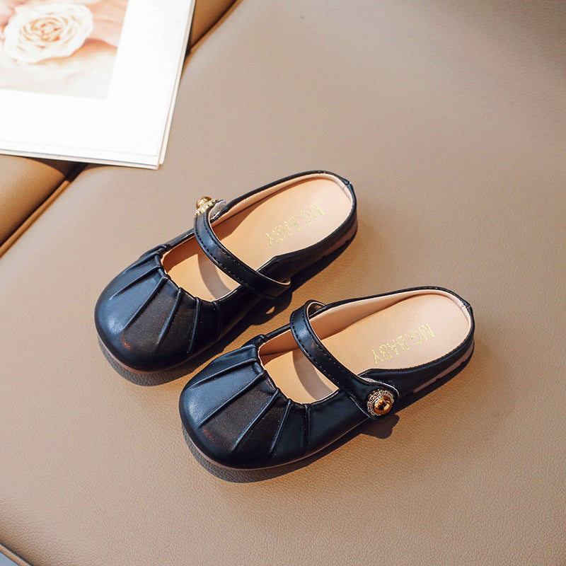 [381274 Size 26-36] - Sepatu Sandal Flat Shoes Slip On Korean Version Anak Perempuan Cewek - Motif Strap Button Accent - BABYHOKI STORE