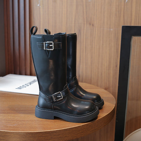 [381278 Size 27-31] - Sepatu High Boots Shoes Leathers Fashion Anak Perempuan Cewek - Motif Boots Side Zipper - BABYHOKI STORE