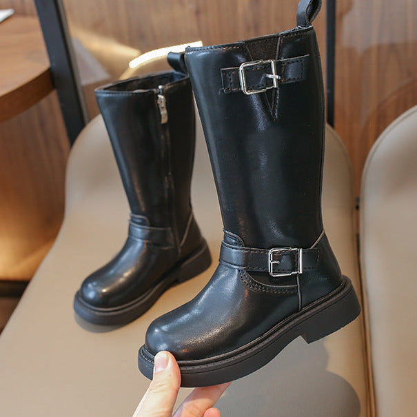 [381278 Size 27-31] - Sepatu High Boots Shoes Leathers Fashion Anak Perempuan Cewek - Motif Boots Side Zipper - BABYHOKI STORE