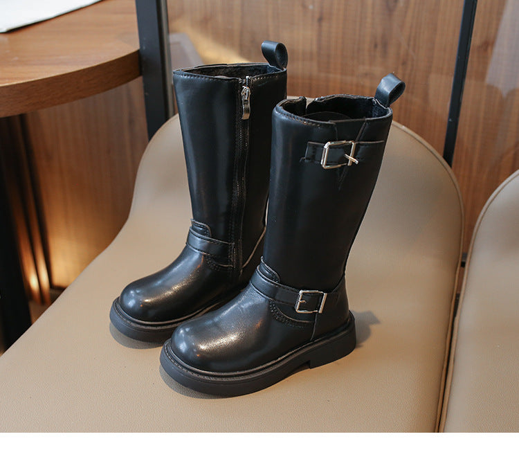 [381278 Size 27-31] - Sepatu High Boots Shoes Leathers Fashion Anak Perempuan Cewek - Motif Boots Side Zipper - BABYHOKI STORE