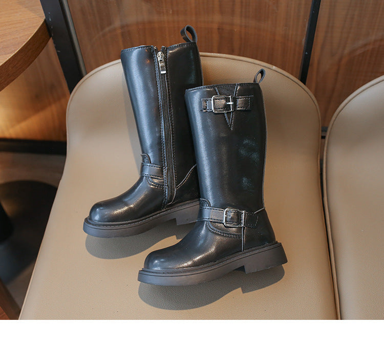 [381278 Size 27-31] - Sepatu High Boots Shoes Leathers Fashion Anak Perempuan Cewek - Motif Boots Side Zipper - BABYHOKI STORE