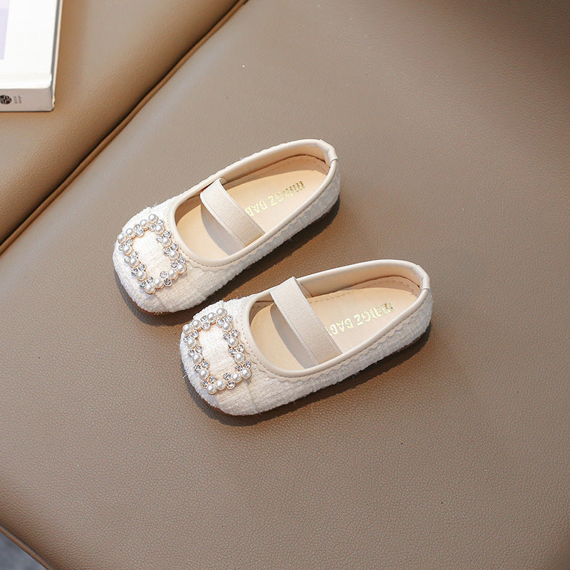 [381288 Size 21-35] - Sepatu Flat Slip On Princess Shoes Korean Version Anak Perempuan Cewek - Motif Cute Pearl - BABYHOKI STORE