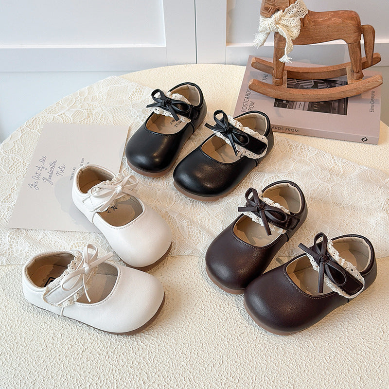 [381305 Size 21-30] - Sepatu Flat Princess Shoes Style Slip-On Slippers Anak Perempuan Cewek - Motif Bow Lace - BABYHOKI STORE