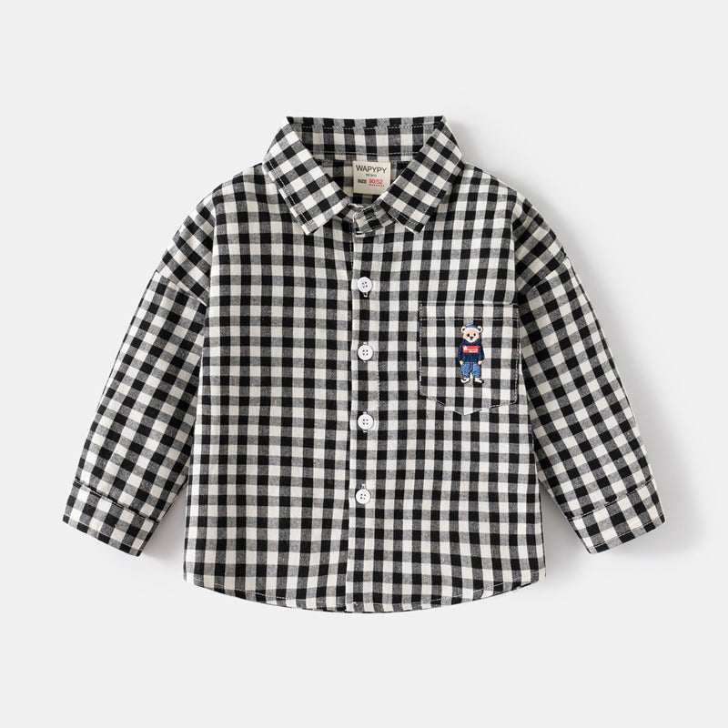 [383202] - Baju Atasan Kemeja Lengan Panjang Anak Laki-Laki - Motif Bear Fashion