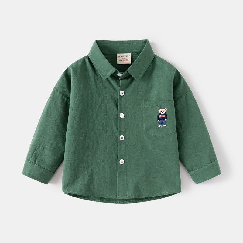 [383202] - Baju Atasan Kemeja Lengan Panjang Anak Laki-Laki - Motif Bear Fashion