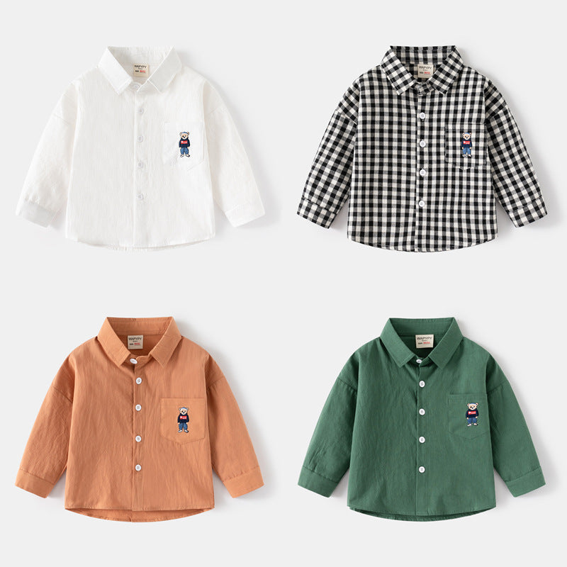 [383202] - Baju Atasan Kemeja Lengan Panjang Anak Laki-Laki - Motif Bear Fashion