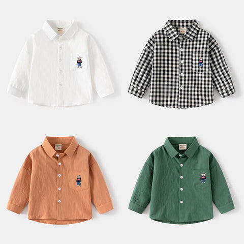 [383202] - Baju Atasan Kemeja Lengan Panjang Anak Laki-Laki - Motif Bear Fashion