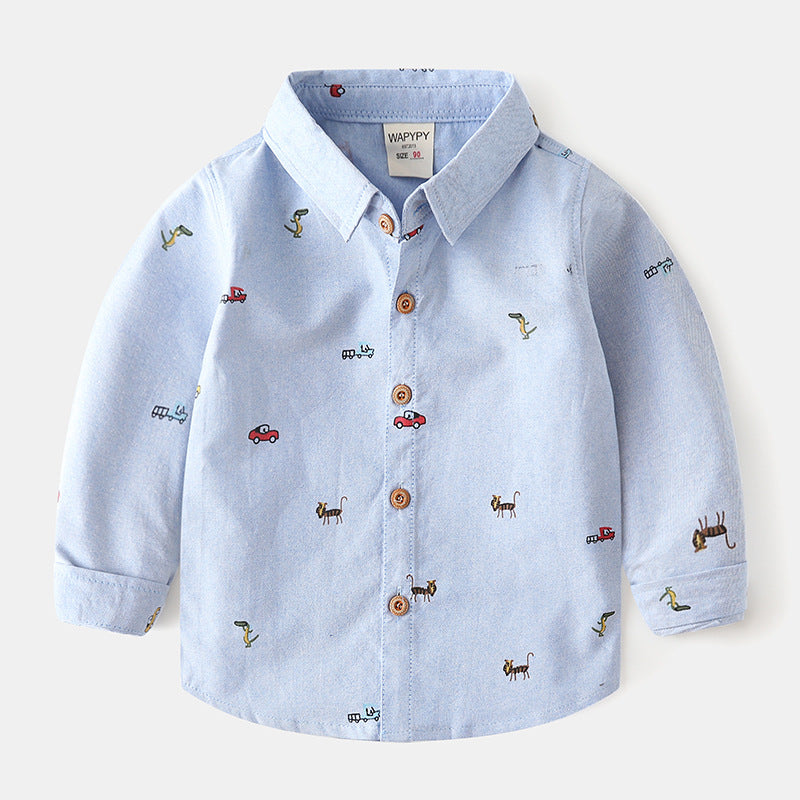 [383203] - Baju Atasan Kemeja Lengan Panjang Anak Laki-Laki - Motif Animals & Cars