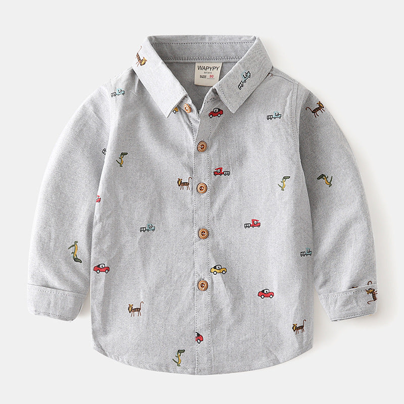 [383203] - Baju Atasan Kemeja Lengan Panjang Anak Laki-Laki - Motif Animals & Cars