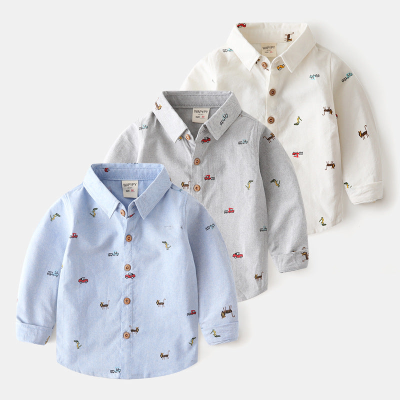 [383203] - Baju Atasan Kemeja Lengan Panjang Anak Laki-Laki - Motif Animals & Cars