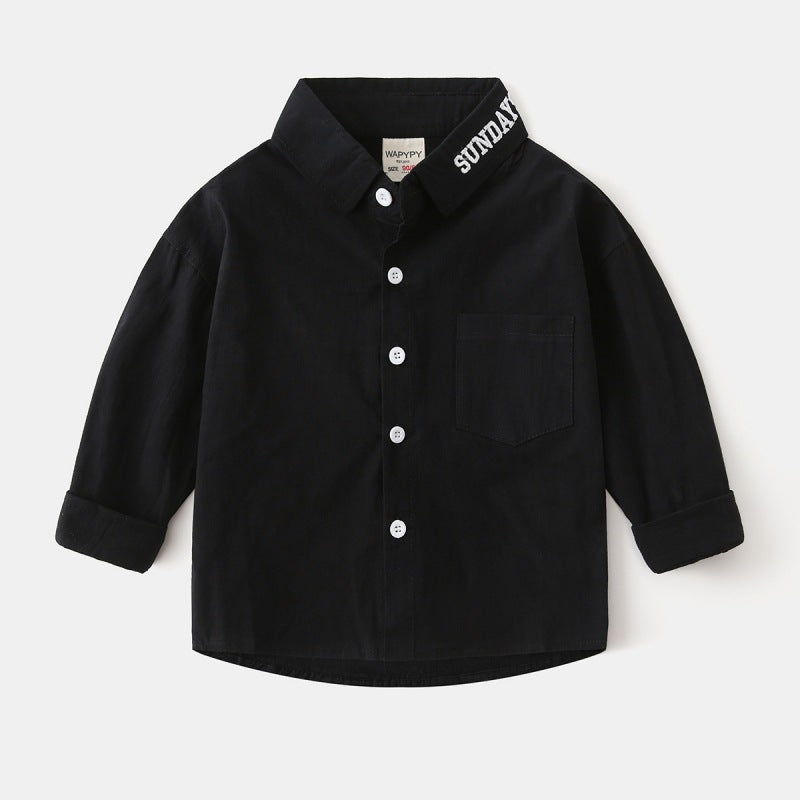 [383204] - Baju Atasan Kemeja Lengan Panjang Anak Laki-Laki Cowok  - Motif Lettered Collar - BABYHOKI STORE