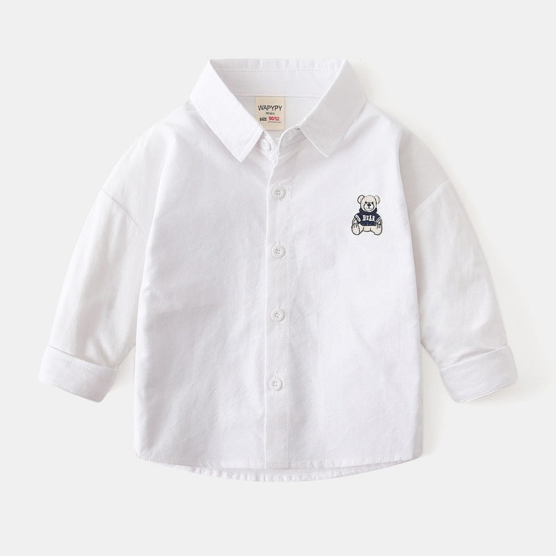 [383206] - Baju Atasan Kemeja Lengan Panjang Anak Laki-Laki Cowok  - Motif Minimalist Bear Patch - BABYHOKI STORE