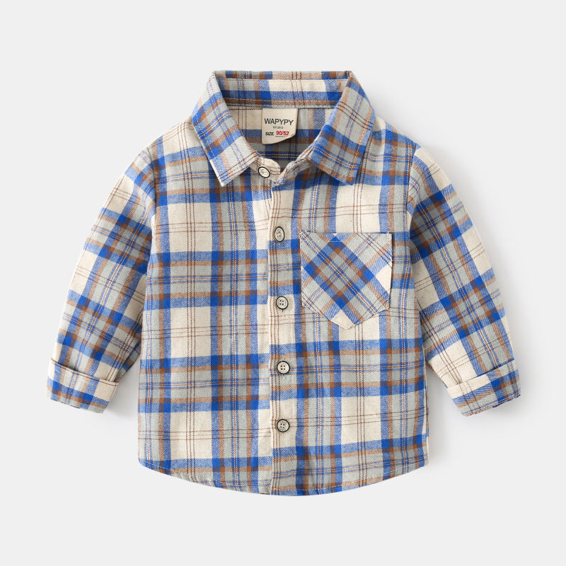 [383207] - Baju Atasan Kemeja Lengan Panjang Anak Laki-Laki - Motif Plaid / Tartan
