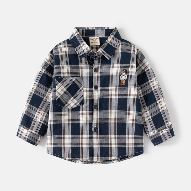 [383207] - Baju Atasan Kemeja Lengan Panjang Anak Laki-Laki - Motif Plaid / Tartan
