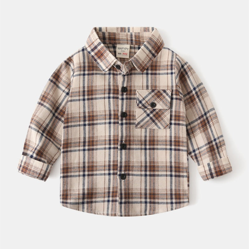 [383207] - Baju Atasan Kemeja Lengan Panjang Anak Laki-Laki - Motif Plaid / Tartan