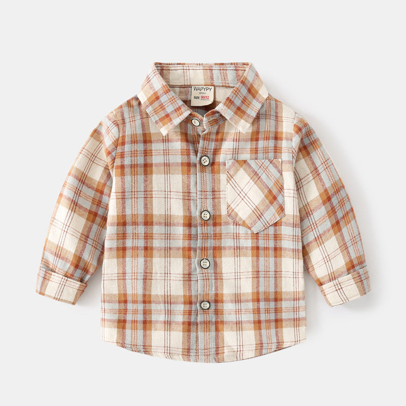 [383207] - Baju Atasan Kemeja Lengan Panjang Anak Laki-Laki - Motif Plaid / Tartan