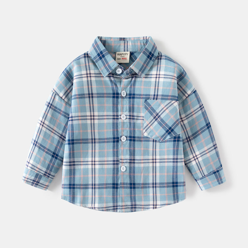 [383207] - Baju Atasan Kemeja Lengan Panjang Anak Laki-Laki - Motif Plaid / Tartan