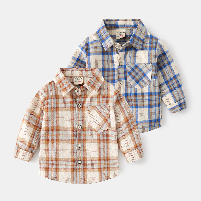 [383207] - Baju Atasan Kemeja Lengan Panjang Anak Laki-Laki - Motif Plaid / Tartan