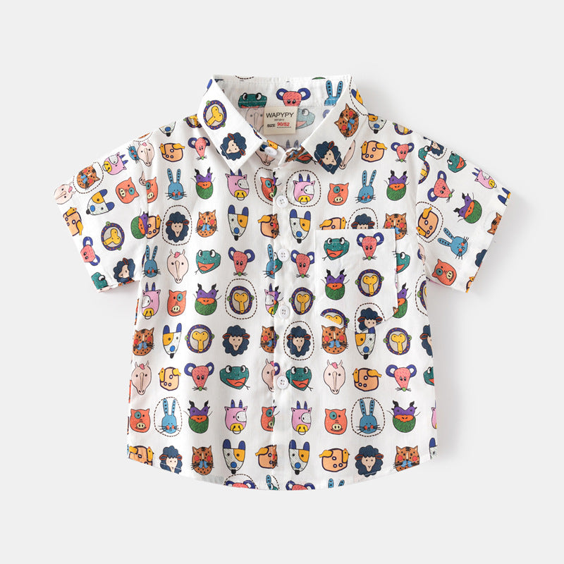 [383208] - Atasan Baju Kemeja Lengan Pendek Anak Laki-Laki - Motif Mix Abstract Nature Animal