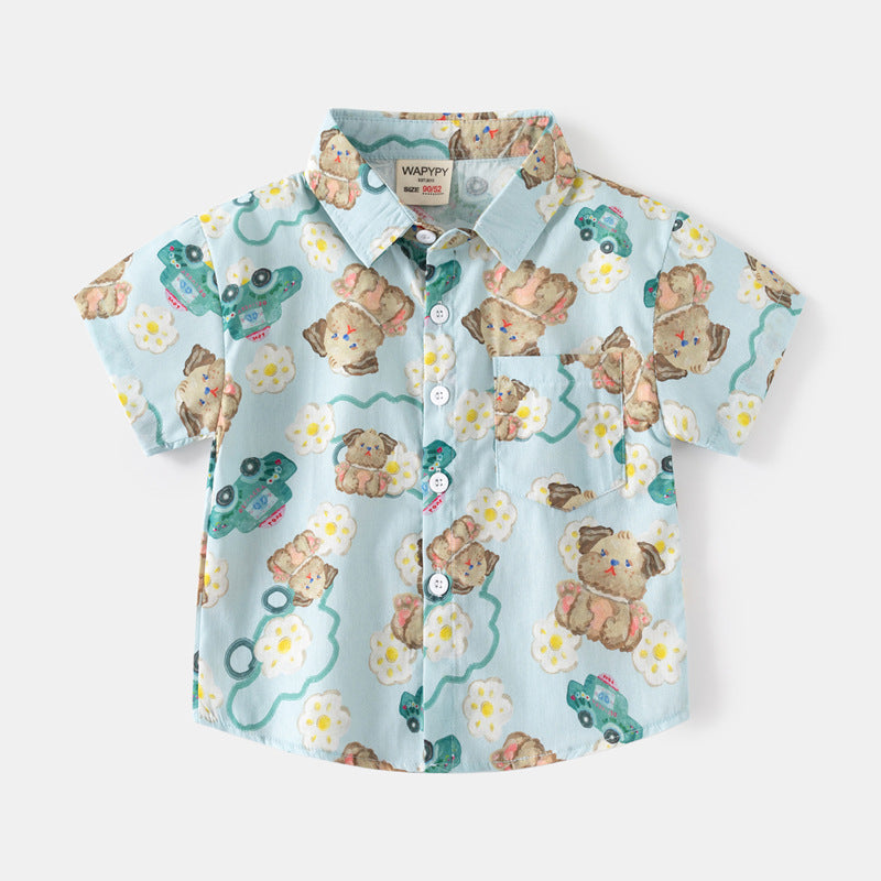 [383208] - Atasan Baju Kemeja Lengan Pendek Anak Laki-Laki - Motif Mix Abstract Nature Animal