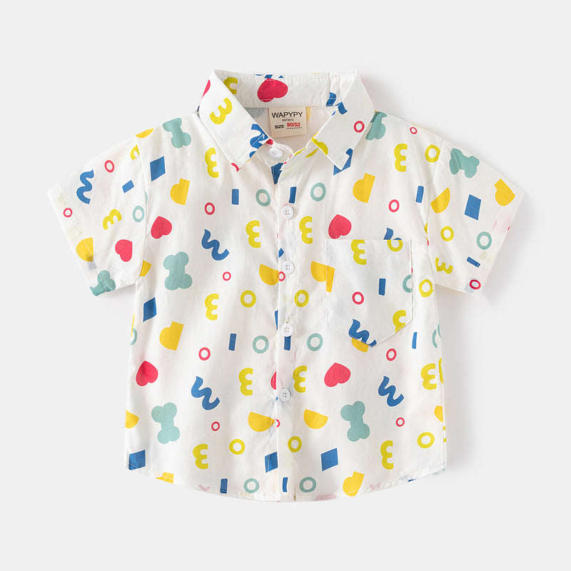 [383208] - Atasan Baju Kemeja Lengan Pendek Anak Laki-Laki - Motif Mix Abstract Nature Animal
