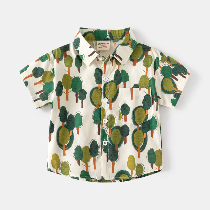 [383208] - Atasan Baju Kemeja Lengan Pendek Anak Laki-Laki - Motif Mix Abstract Nature Animal