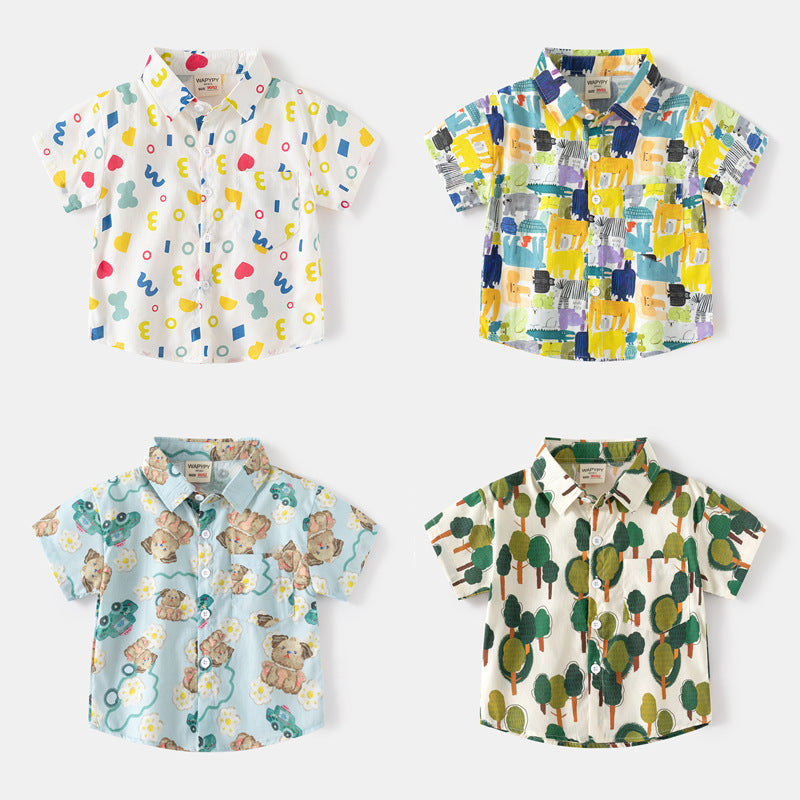 [383208] - Atasan Baju Kemeja Lengan Pendek Anak Laki-Laki - Motif Mix Abstract Nature Animal