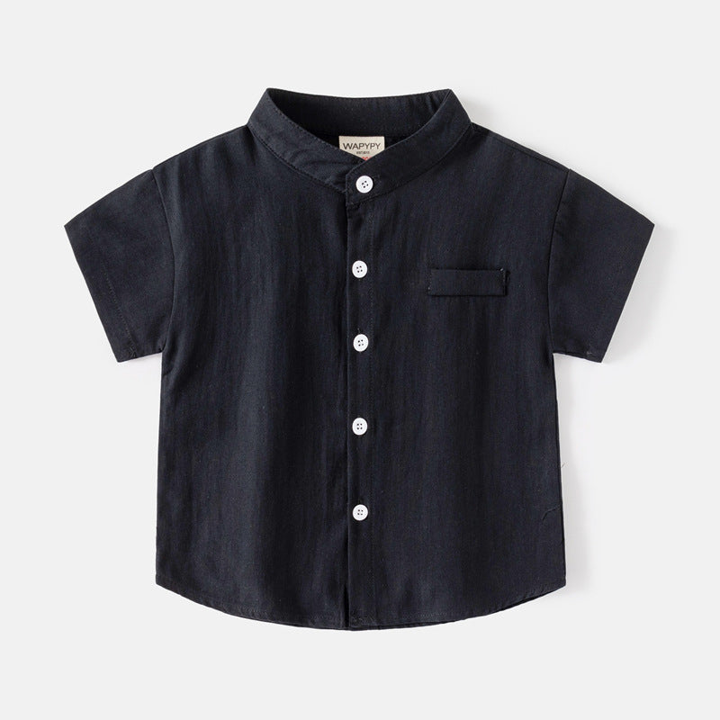 [383209] - Atasan Baju Kemeja Lengan Panjang Anak Laki-Laki Cowok - Motif Plain Shanghai Collar - BABYHOKI STORE