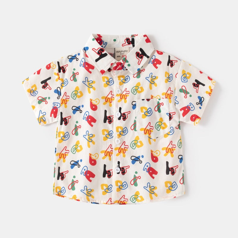 [383212] - Atasan Baju Kemeja Lengan Pendek Anak Laki-Laki - Motif Animal Car Letter Mix